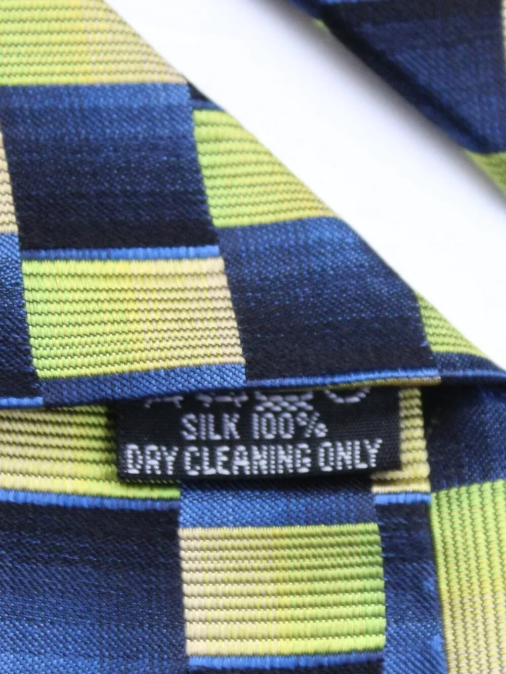 Gianfranco Valentino VTG 90s Silk Checkered Metallic Mens Neck-Tie Blue Yellow